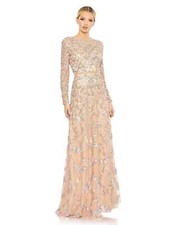 NWT Mac Duggal Sequin Beaded Long Sleeve Gown 5496 Blush Pink Women's Size 10