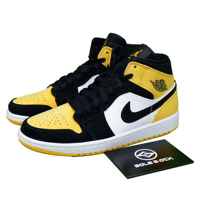 靴 NIKE AIR JORDAN 1 MID SE \"YELLOW TOE\" Jordan 1 Mid Retro SE Yellow Toe Shoes Mens Size 10 Black