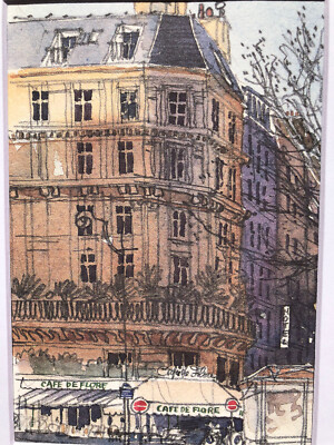 Classic Paris Cafe de Flore Watercolor Style Art Print Architecture France  