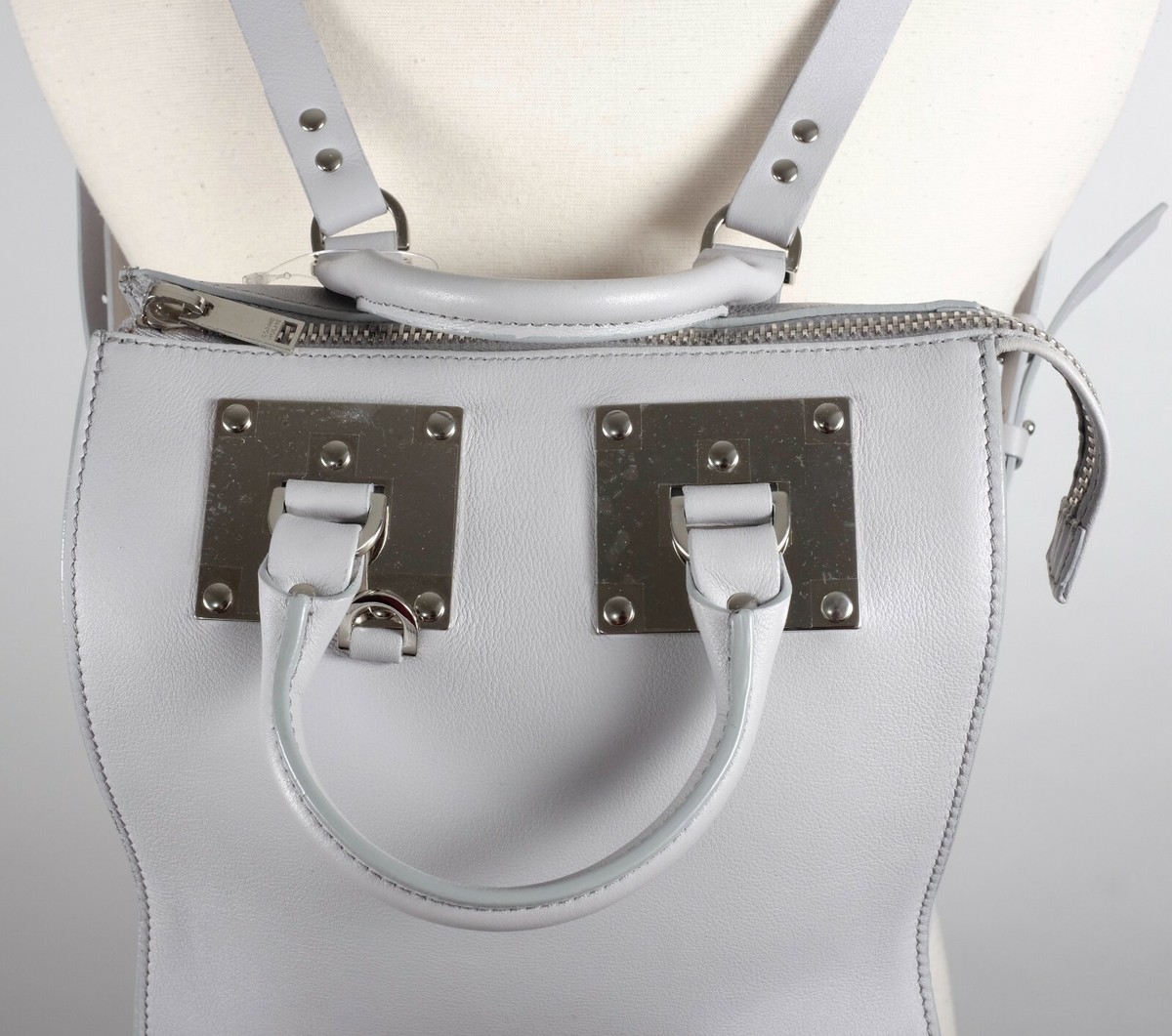Sophie Hulme leather backpack gray silver hardware rucksack Sophie Hulme leather backpack gray silver hardware rucksack  main image 3