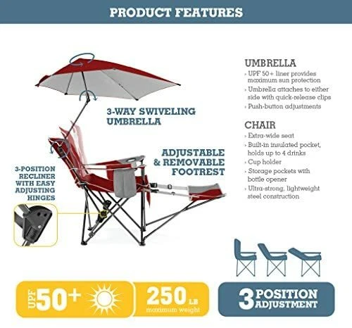 Camping chair with 2024 umbrella and footrest