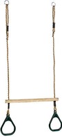 WOODEN TRAPEZE BAR WITH GREEN GYM RINGS +ROPES FOR GARDEN SWINGS-BNIB- FREEPOST