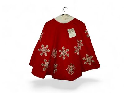 Cynthia Rowley Christmas Tree Skirt 52'' Wool Red Felt Beaded Pearls Gorgeous
