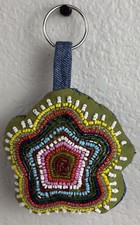 Keychain Beaded Flower Floral Handmade Fabric Fob Purse Bag Charm Keyring Fun