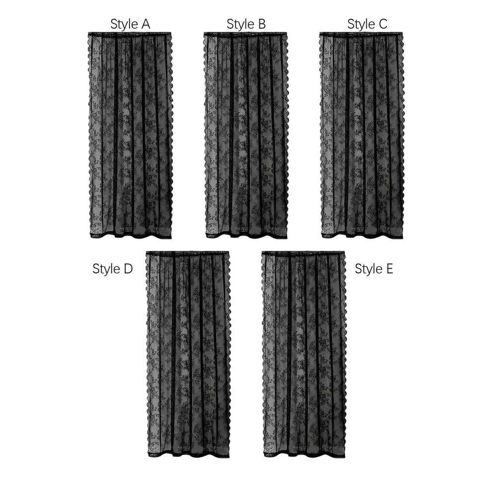 Rideau en dentelle pour fenêtre, panneau à fleurs noires, pour porte-patio, - Photo 1/1