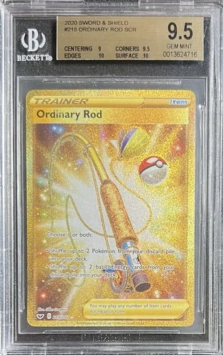 2020 POKEMON SWORD & SHIELD SECRET #215 FULL ART ORDINARY ROD BGS 9.5 GEM MINT
