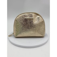 MICHAEL KORS Gold Clutch Pouch Bag Metallic Crackle Dome Cosmetic Makeup Travel