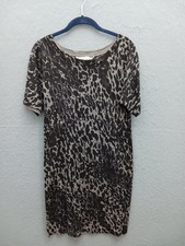 LOFT Women S Dress Black Animal Print Wool Short Sleeve Shift Casual Winter