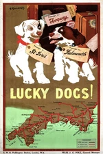 Lucky Dogs GWR Cornwall Devon 1924 Travel Poster England Wall Art Print