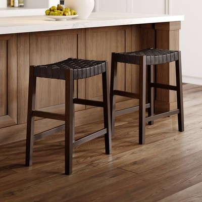 Apollo 25 1/2'' Brown Leather Counter Stools Set of 2