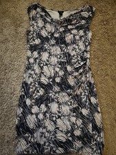 Ann Taylor Womens Medium Black Tan Print Sleeveless Dress Rayon Stretch 
