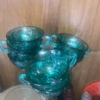 Teal Aqua Blue Green Vintage Indiana Glass ? Punch Cups -set of 7 Raised Grapes