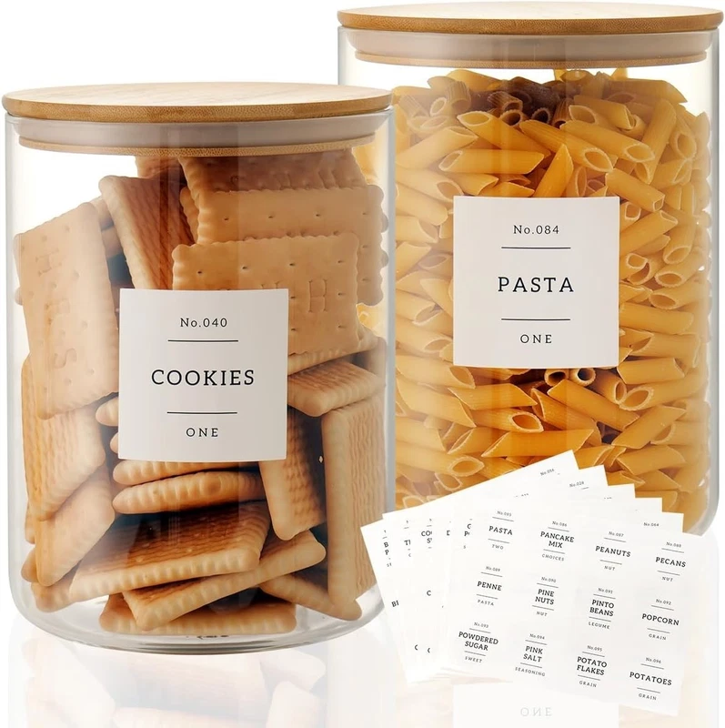 Glass Storage Jars Bamboo Lids Airtight Set