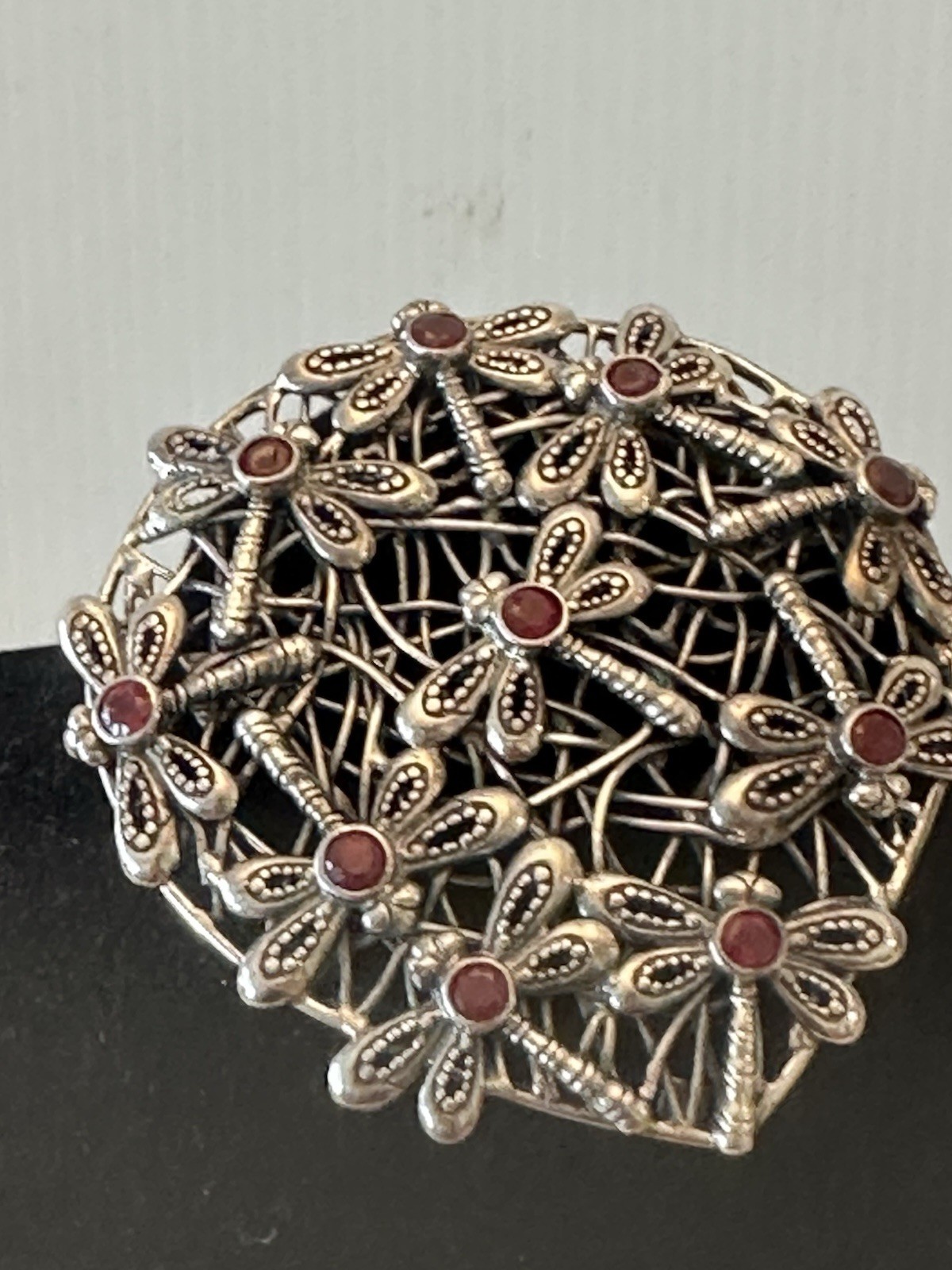 925 STEERLING 30 GR SILVER DRAGONFLY RUBY MARCASI… - image 1