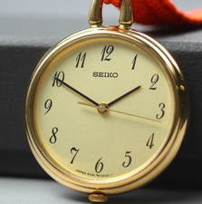 Vintage Near MINT SEIKO 4N01-0022 Quartz Gold Dial Unisex Pocket Watch JAPAN