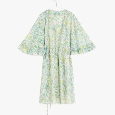Zara Home Lingerie Collection Floral Kimono Dress Ruffle Sleeve Tie Waist M *B3