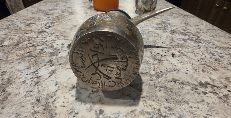 vintage middle eastern dallah tribal hand carved brass teapot 