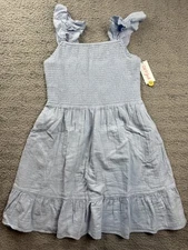 Cat & Jack Sundress Girls Youth XXL 16/18 Blue Sleeveless Cotton Smocked Ruffle