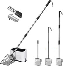 Metal Cat Litter Scoop with Holder, 43" Extendable Long Handle for Litter Box