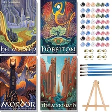 4 Pack Framed Landscape Paint by Numbers Kit for Adults - Arts and Crafts for...