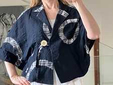 Crea Concept Lagenlook Artsy Cotton Jacket /Cape Black Abstract Print Size 40