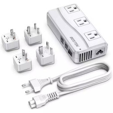 Travel 2-To-3 Prong Adapter EU Plug Voltage Converter 100-220V to 110V with 3-Ou