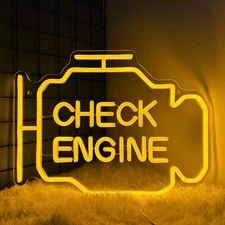 Check Engine Light Neon Sign for Man Cave Decor, LED Garage Wall Art, Funny G...