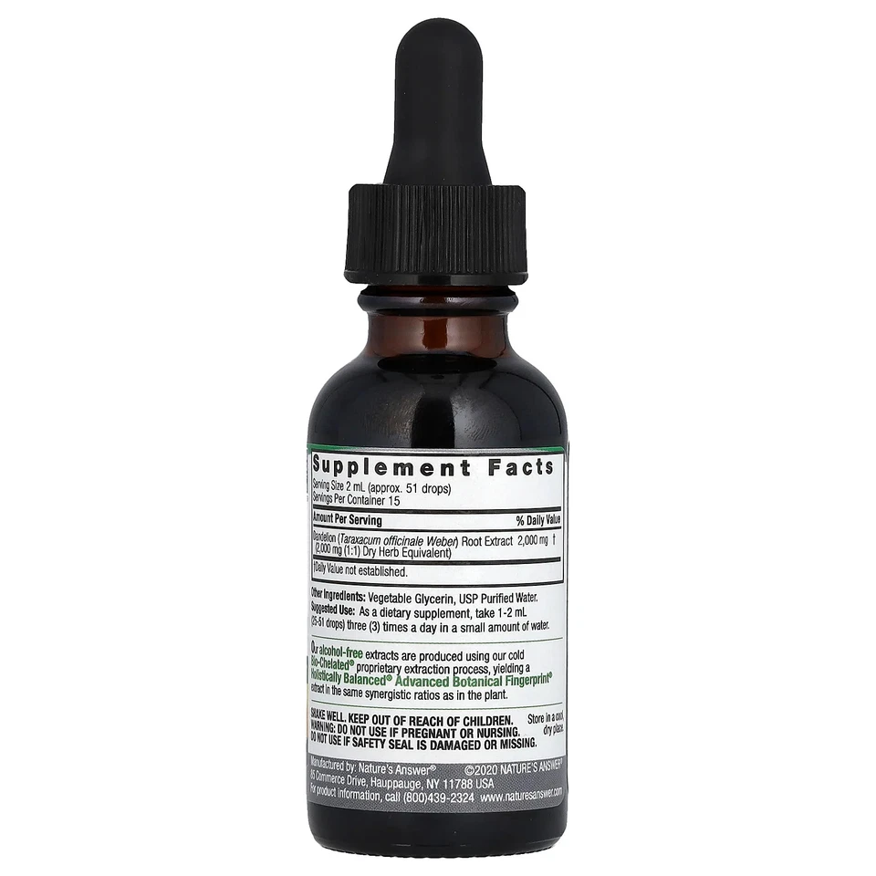 Nature s Answer 蒲公英不含酒精 2 000 毫克 1 液量盎司 30 毫升无酒精, — 第 2/2 张图片
