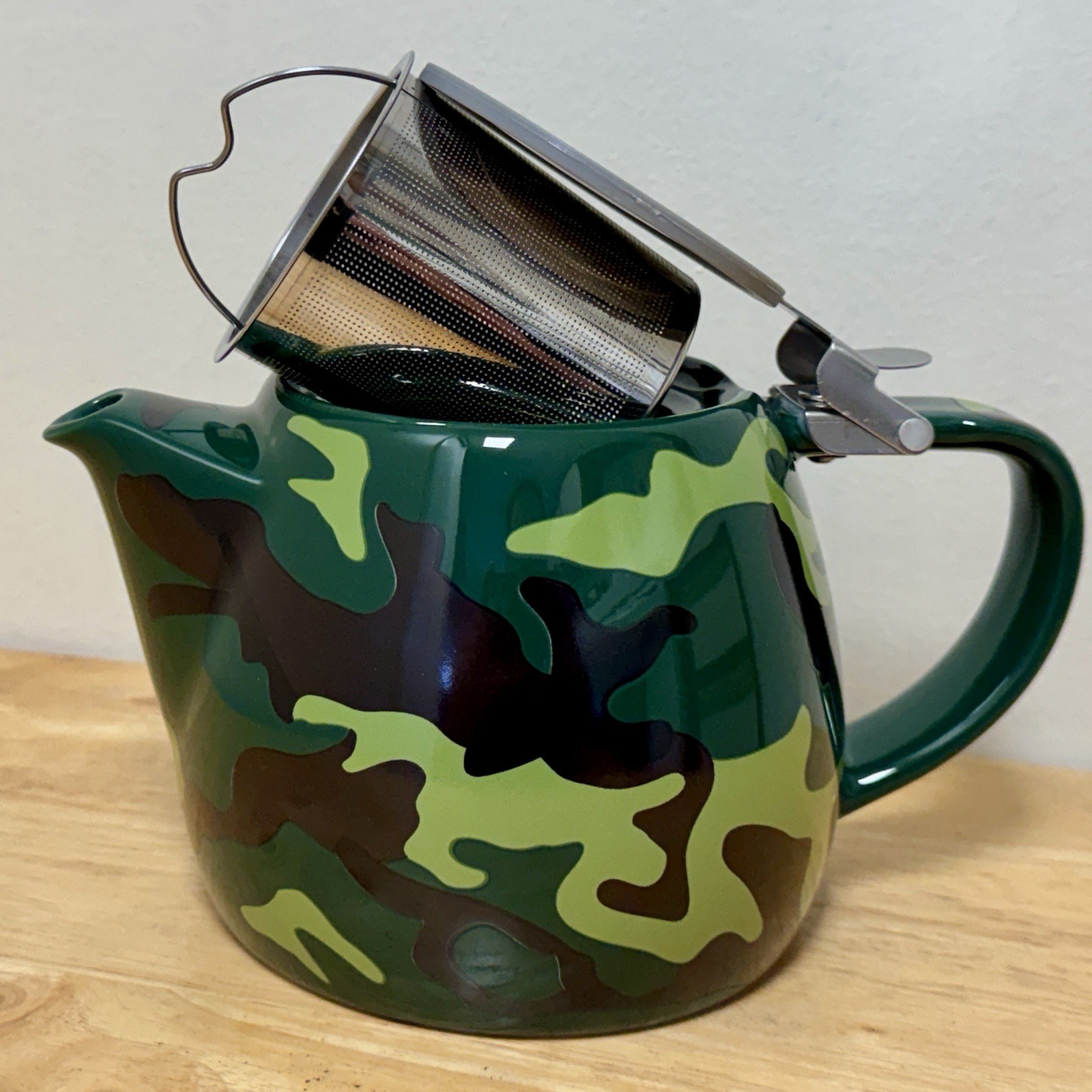 Lyra Pluto Porcelain Small Teapot, Green Camouflage, 18.2oz 