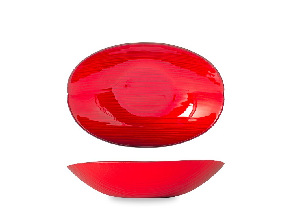 H&H Oval Silk Centerpiece Glass Red Satin Effect 30X20.5 Cm