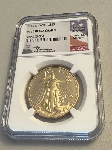 1995  $50  GOLD EAGLE NGC  PF70  ULTRA CAMEO SIGNED BY JOHN MERCANTI 1oz Gold