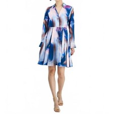 TAHARI WOMENS SPREAD-COLLAR LONG-SLEEVE DRESS MSRP $159