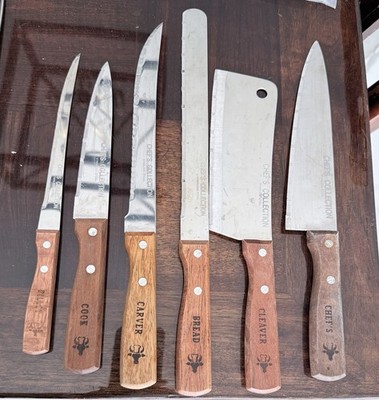Collection Of Kitchen Knives 6 Piece Set W/ Stainless Steel Blade & Wood Handles