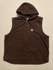 Carhartt Knoxville Mens XL Fleece Lined Hooded Canvas Vest Work Brown 103837 DKB