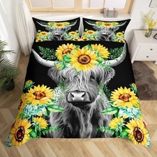 Highland Cow Bedding Set Kids Sunflower Floral Western Cow Queen Multi 10011