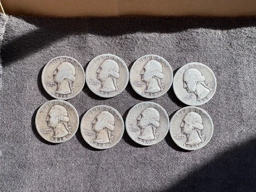 Lot of 8  1935 d, 37 s, 38 s, 39 s Washington Silver Quarter Quarters 90% SILVER