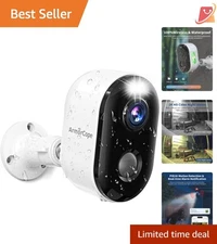 Outdoor Wireless Security Camera 2k Night Vision AI Motion Detection
