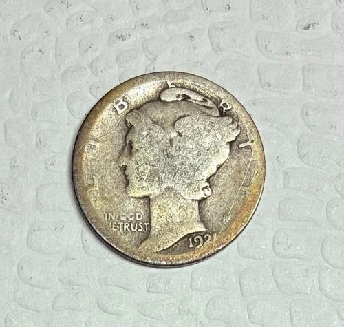 1921 Silver Mercury Dime, AG Details, Scratched, Key Date!