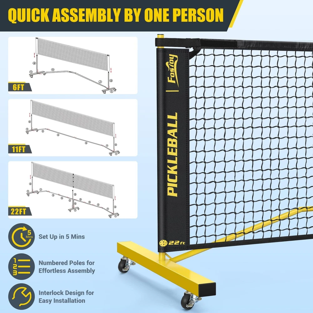 Portable 3-in-1 Pickleball Set with Net, 4 Paddles & Balls for 6FT 11FT 22FT Play Portable 3-in-1 Pickleball Set with Net, 4 Paddles & Balls for 6FT 11FT 22FT Play
