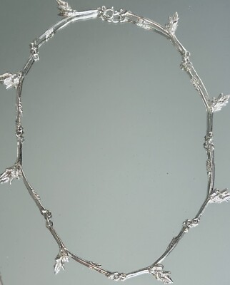 Vintage Sterlingsilber 925+ Baum Zweig Blatt Blüte Motiv Gliederkette 15''