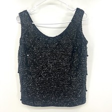 Vintage Voguemont 60's Black 100 Wool Heavily Beaded Sequin Top Womens 36 US S