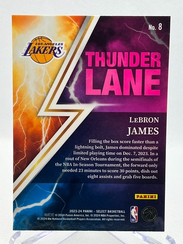 LEBRON JAMES 2023-24 Panini Select Baloncesto #8 Thunder Lane Inserto - Imagen 2 de 2