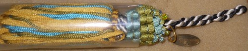 MacKenzie Childs Tassels Curtain Tieback Fan Pull Decor Teal Gold Bead Loop NOS - Picture 2 of 5