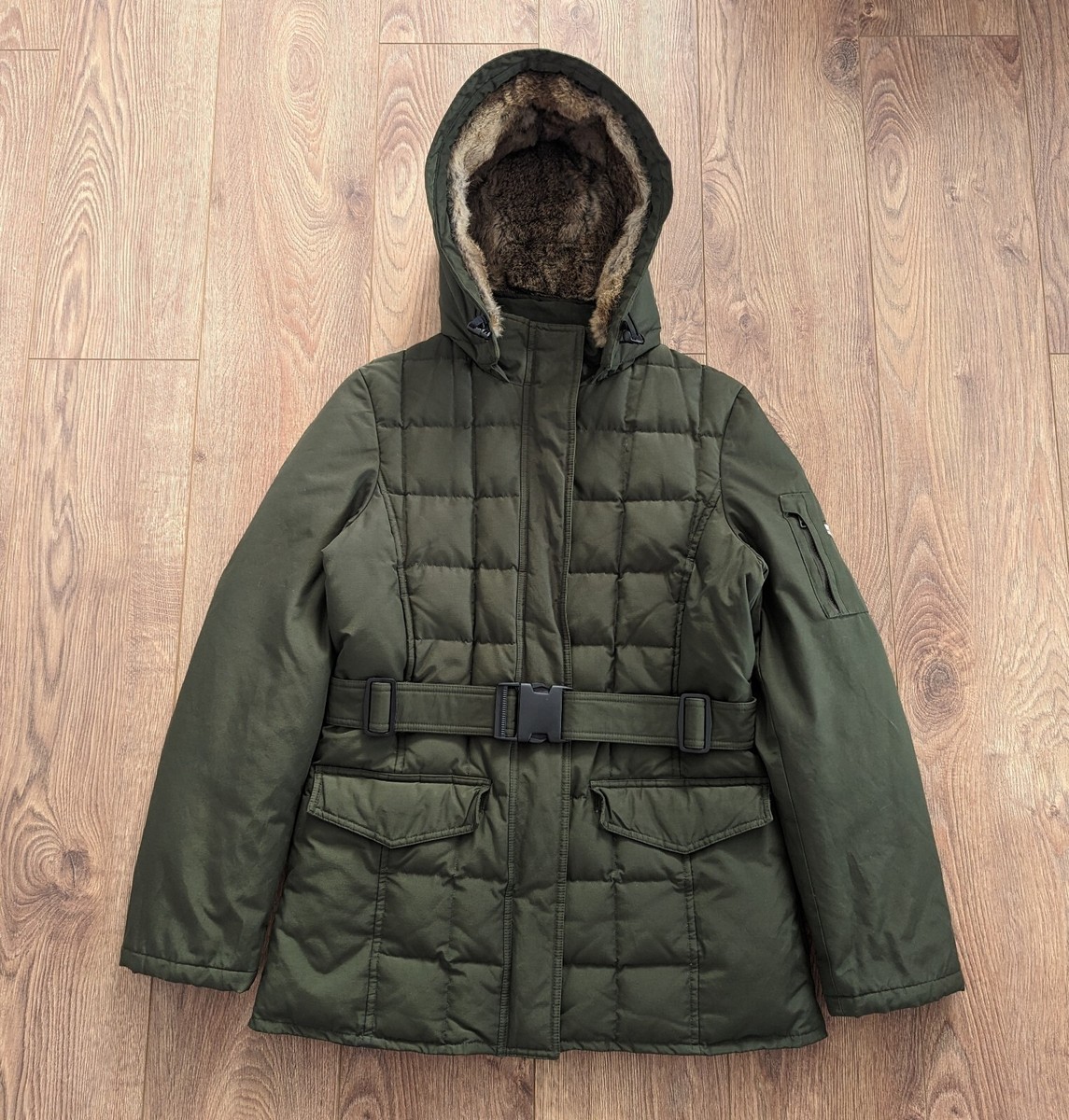 Woolrich Blizzard Women's Hooded Down Jacket Size L Green Winter