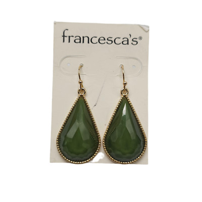 Francesca's Olive Green Acrylic Dangle Drop Earrings Hook Closure Gold Tone VTG
