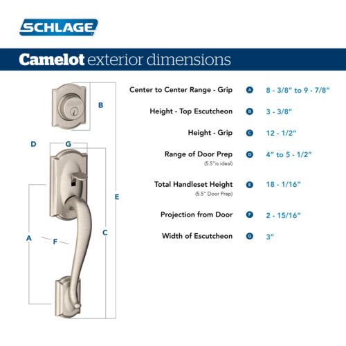 Schlage Camelot Satin Nickel Single Deadbolt Keyed Entry Door Handleset Knob - Picture 7 of 7