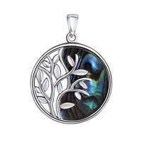 AnhäNger KettenanhäNger 925 Sterling Silber Rhodiniert Lebensbaum Abalone Blau V