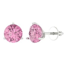Pink Zirconia Stud Earrings for Women, Screw back 4 cttw, 8.0mm, Round-Cut 