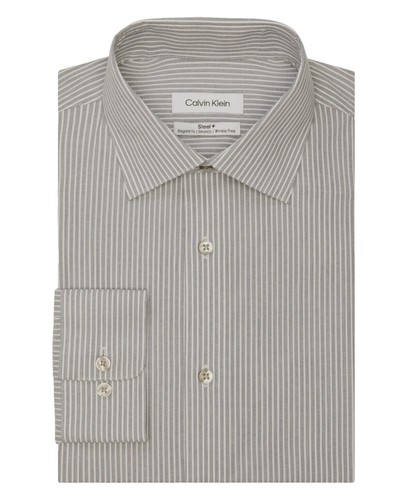 $80 Calvin Klein Mens Regular-Fit Gray Plaid Stretch Dress Shirt Size 14.5  32/33 | eBay