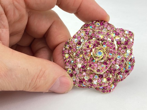 NICKY BUTLER Gold Tonę Large Flower Pin Brooch 5-Tier Pink Stones - Picture 9 of 11